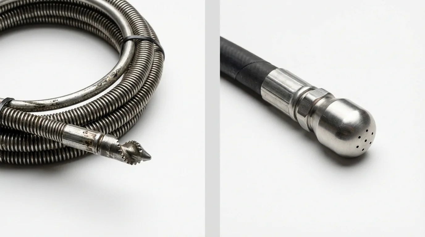 Drain snake cable and hydro jetting nozzle used for drain cleaning in Lake Villa, IL