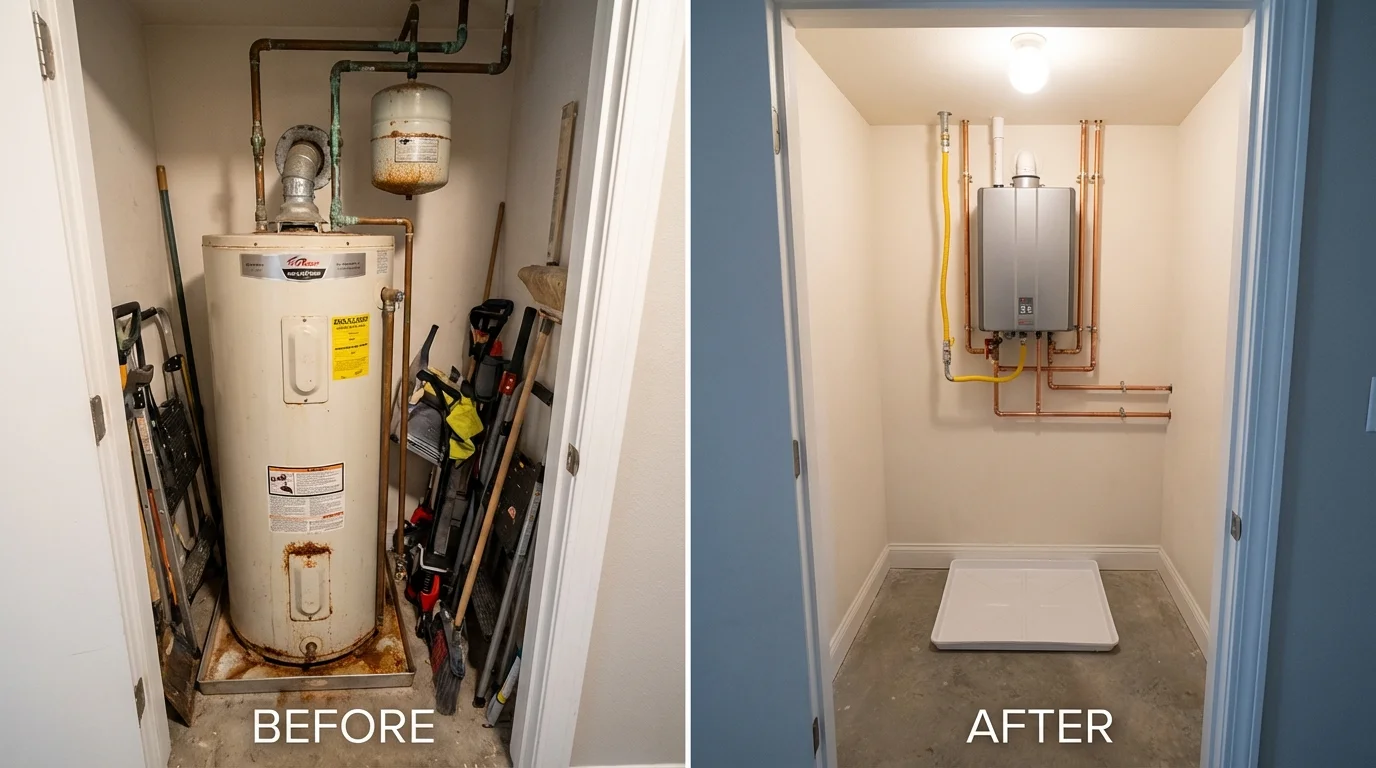 Tank water heater versus wall-mounted tankless unit comparison for Lake Villa, IL homeowners