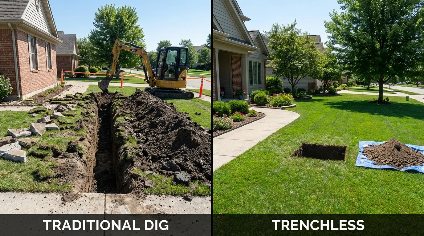 Trenchless sewer repair with minimal yard damage versus traditional excavation in Lake Villa, IL